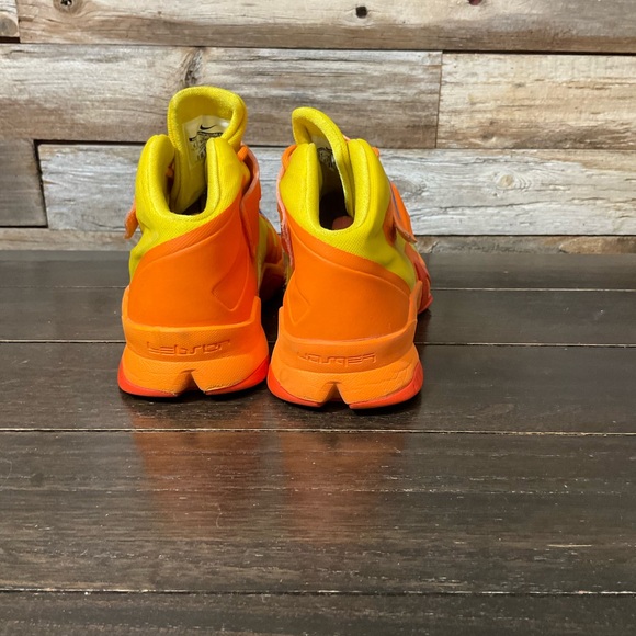 Nike LeBron Zoom Soldier 8 sneakers in a yellow and orange colorway. - Picture 3 of 6